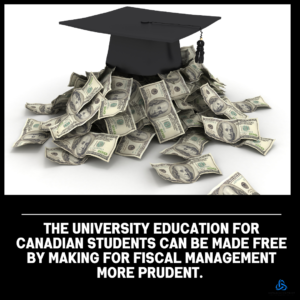 The University education for Canadian students can be made free by making for fiscal management more prudent. 